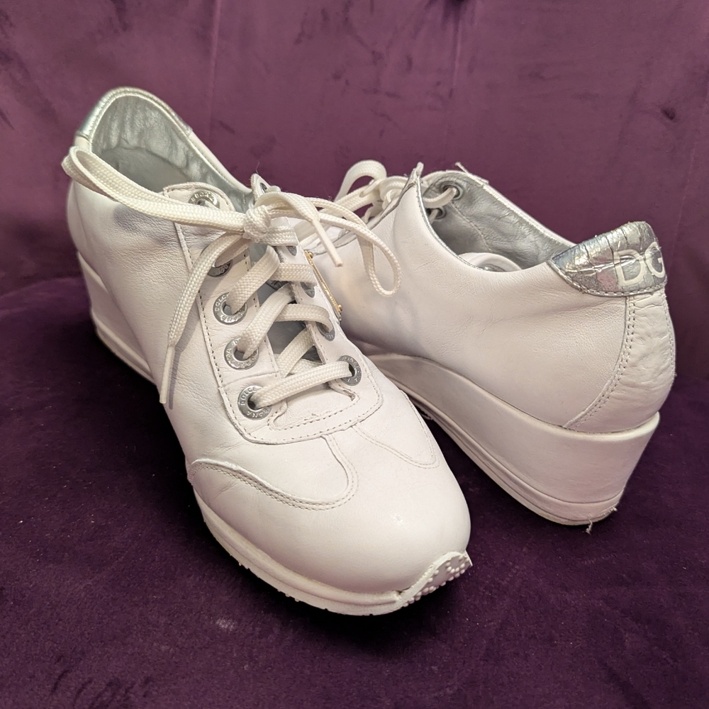 Dolce And Gabbana White Wedge Sneakers 38